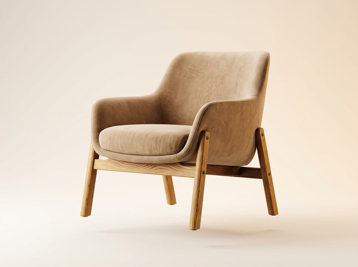 Solid oak armchair with velvet upholstery